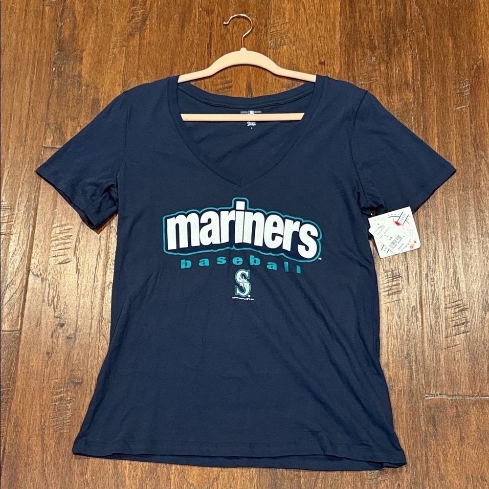 NWT! Large Mariners Baseball Navy V-Neck T-Shirt